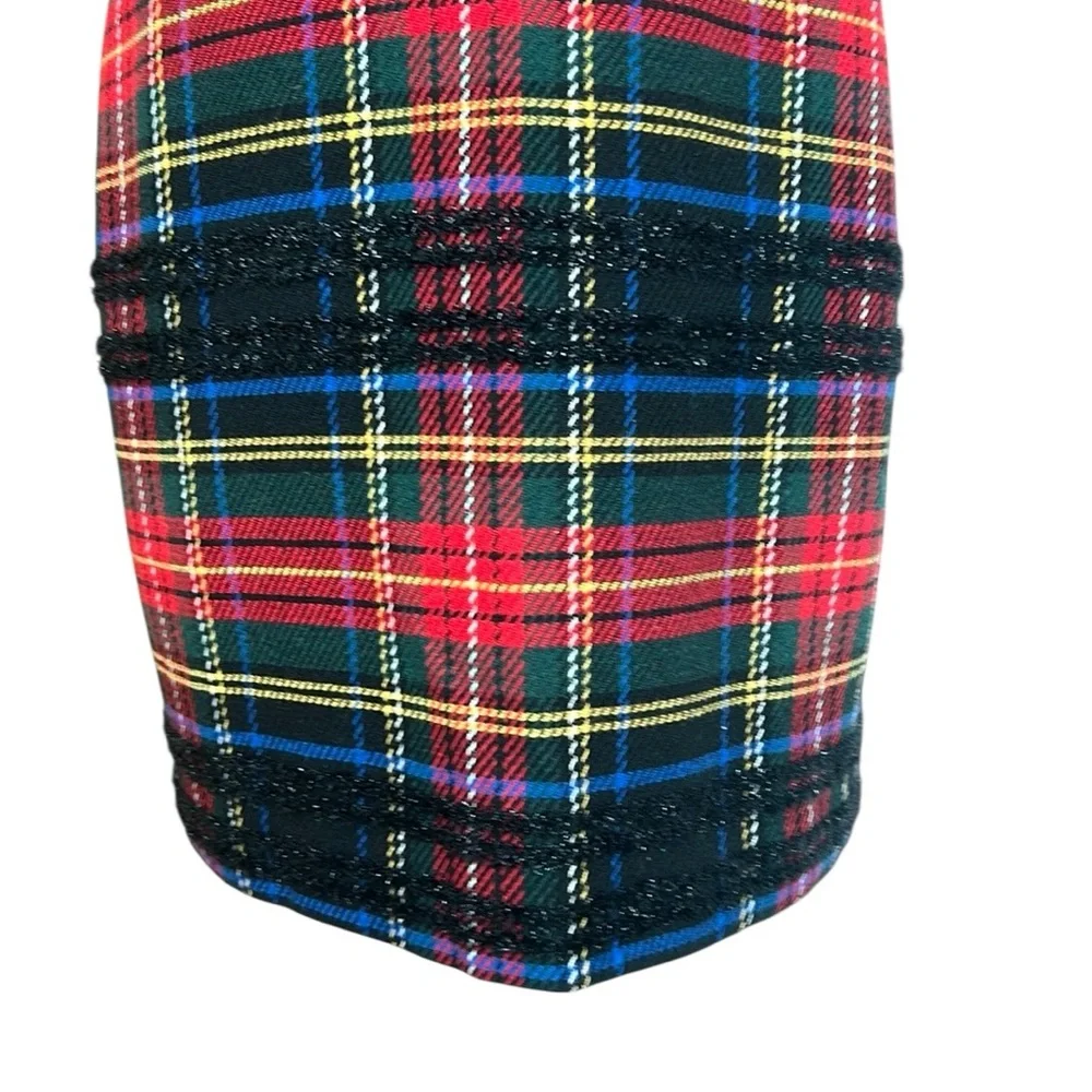 J. Crew Lurex Stewart Tartan Plaid Sleeveless Sheath Dress Holiday Red/Black 10P